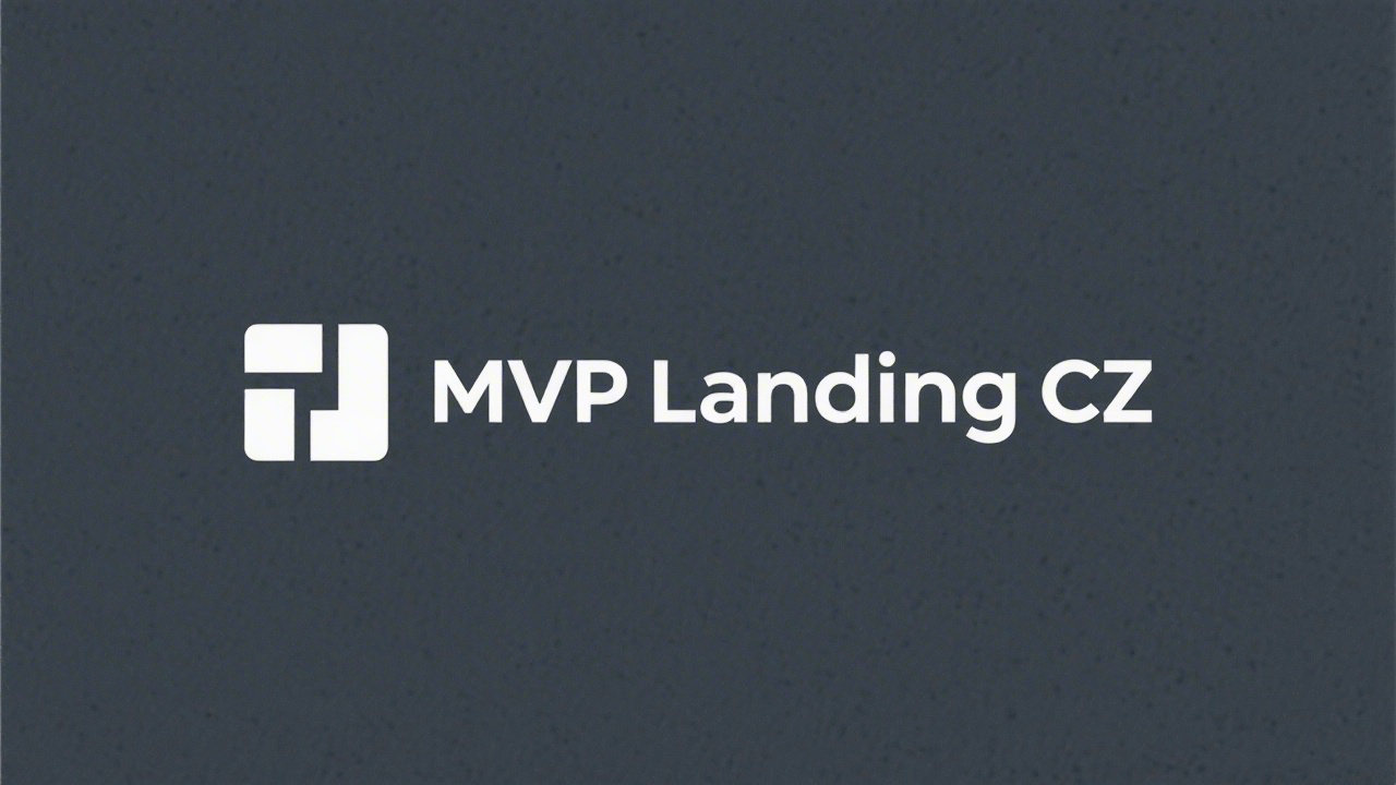 Simple geometric wordmark logo for MVP Landing CZ, clean sans serif text, minimal icon of a rectangle and small dot, easy to reproduce